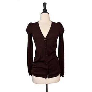 Prada Maroon Tulip Sleeves‎ Cardigan Sweater Size 42 US4/6